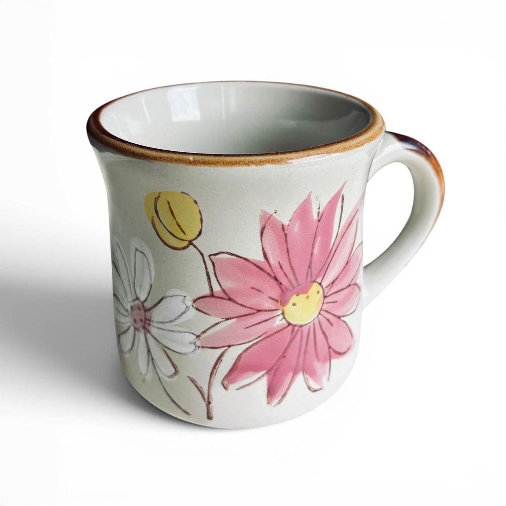 Vintage 80s Sunnycraft Floral Stoneware Coffee Mug | Cottagecore Farmhouse